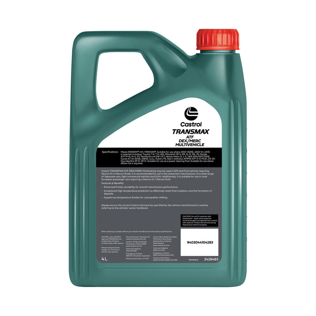 Castrol TRANSMAX ATF DEX/MERC MULTIVEHICLE -Auto Transmission Fluid - Dex III, 4 Litre
