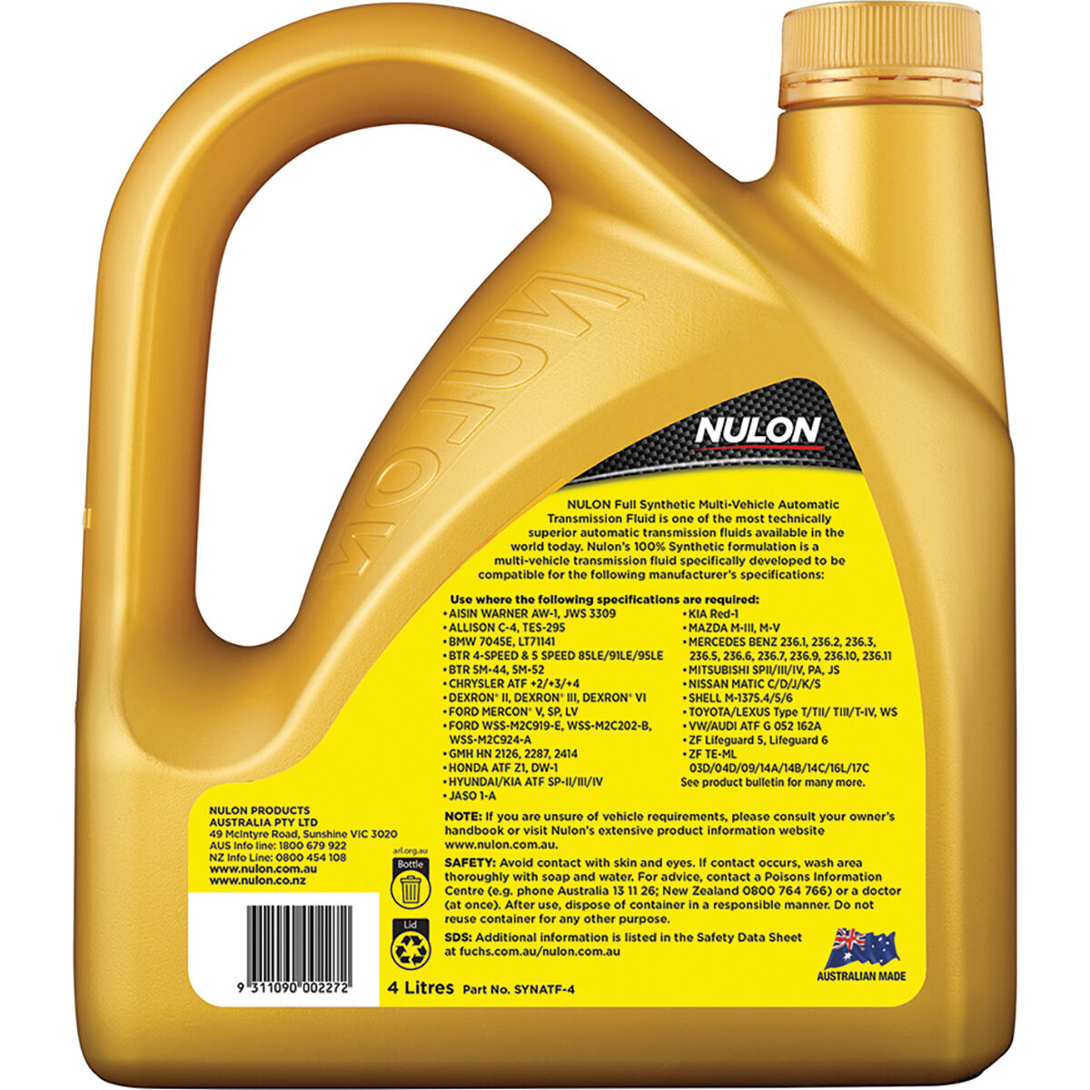 Nulon ATF Multi Vehicle Automatic Transmission Fluid 4 Litre