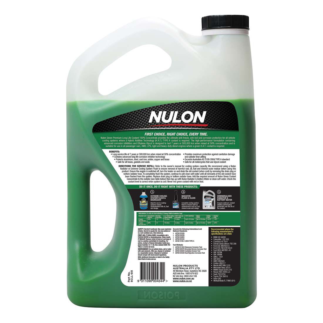 Nulon Green Long Life Anti-Freeze/Anti-Boil Coolant Concentrate - 6 Litres