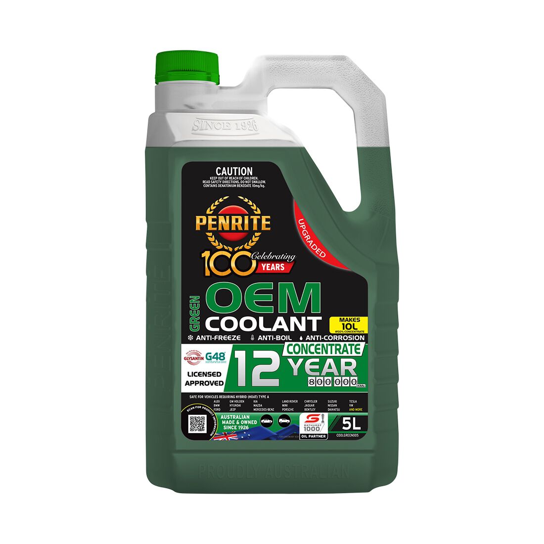 Penrite Green Long Life Anti Freeze / Anti Boil Coolant Concentrate - 5 Litres