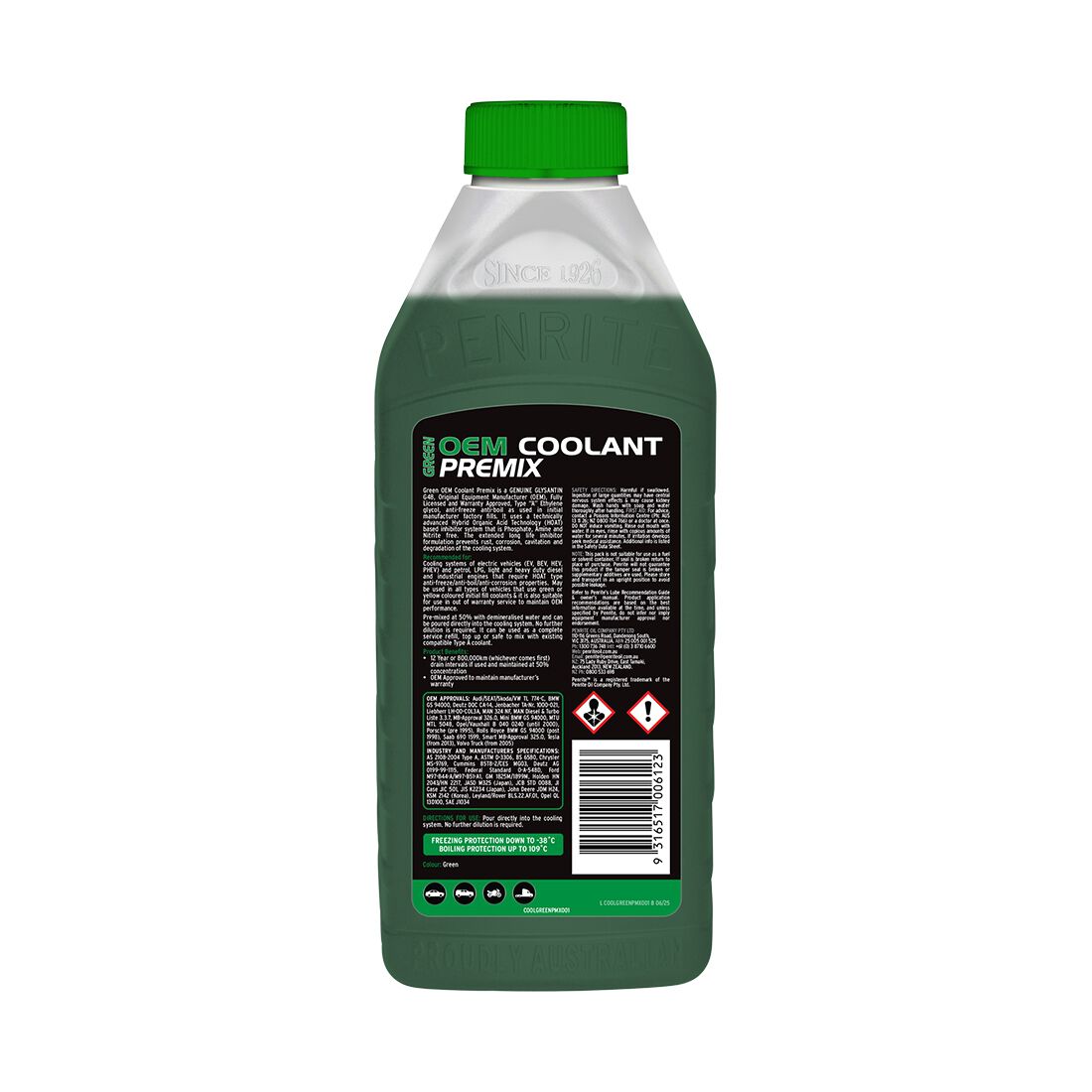 Penrite Green Long Life Anti Freeze / Anti Boil Coolant Premix - 1 Litres