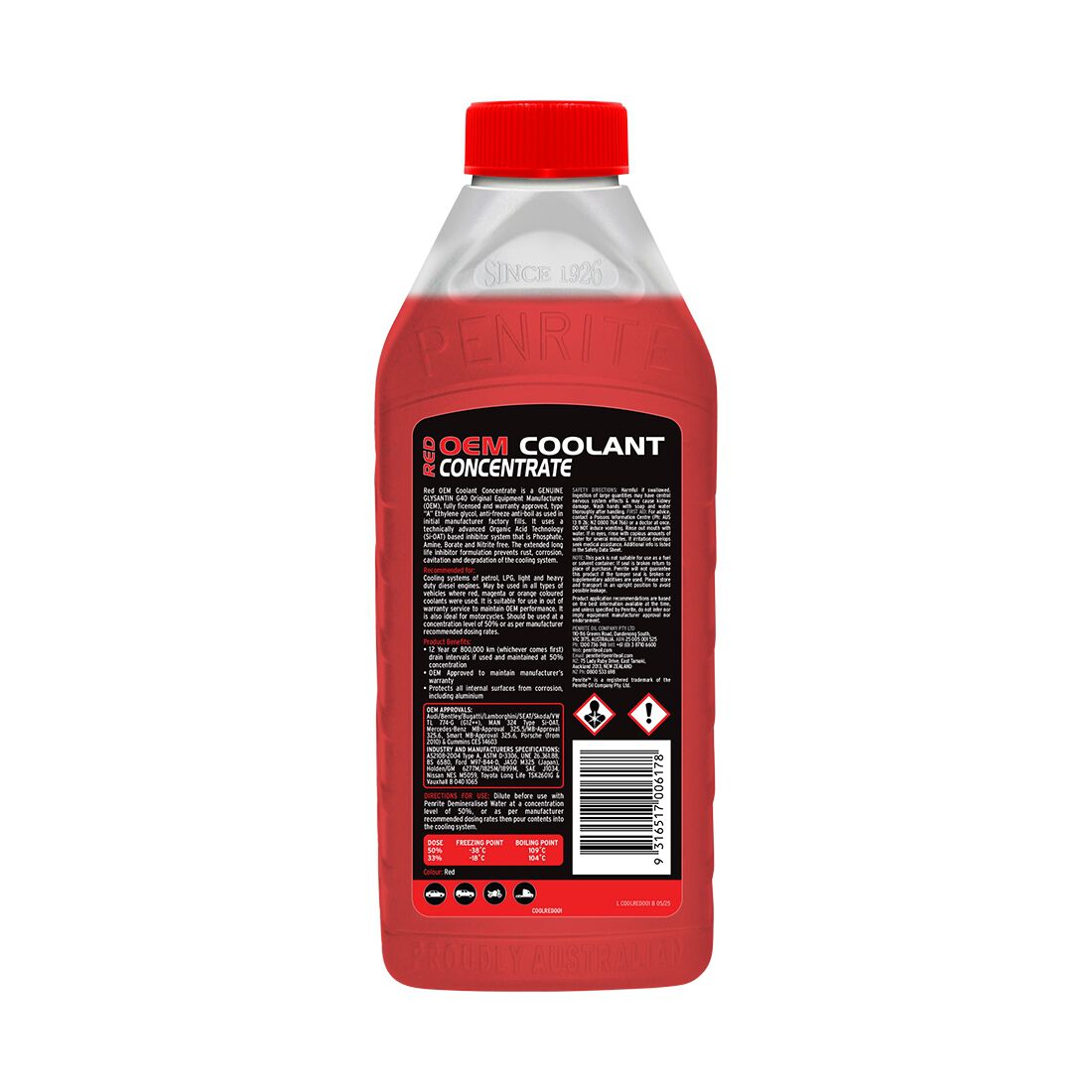 Penrite Red Long Life Anti Freeze / Anti Boil Coolant Concentrate - 1 Litre