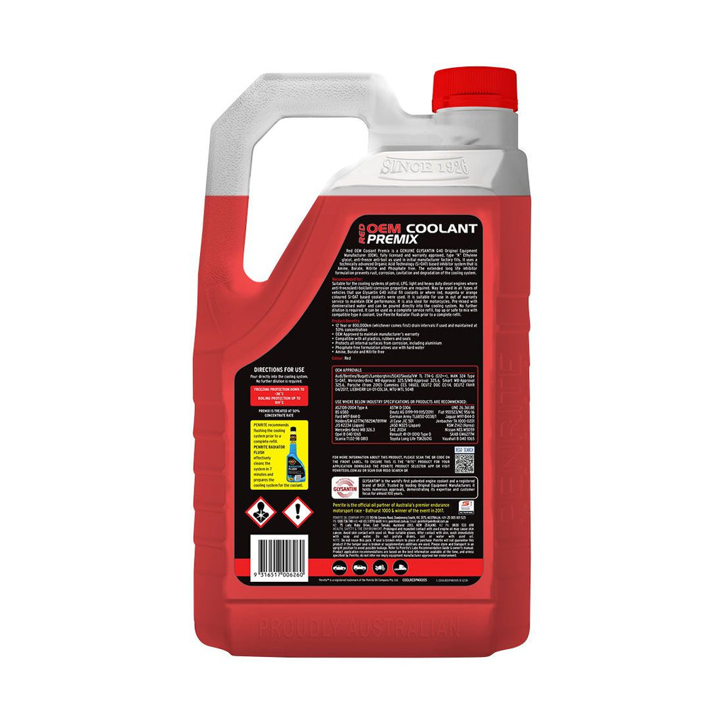 Penrite Red Long Life Anti Freeze / Anti Boil Coolant Premix - 5 Litres