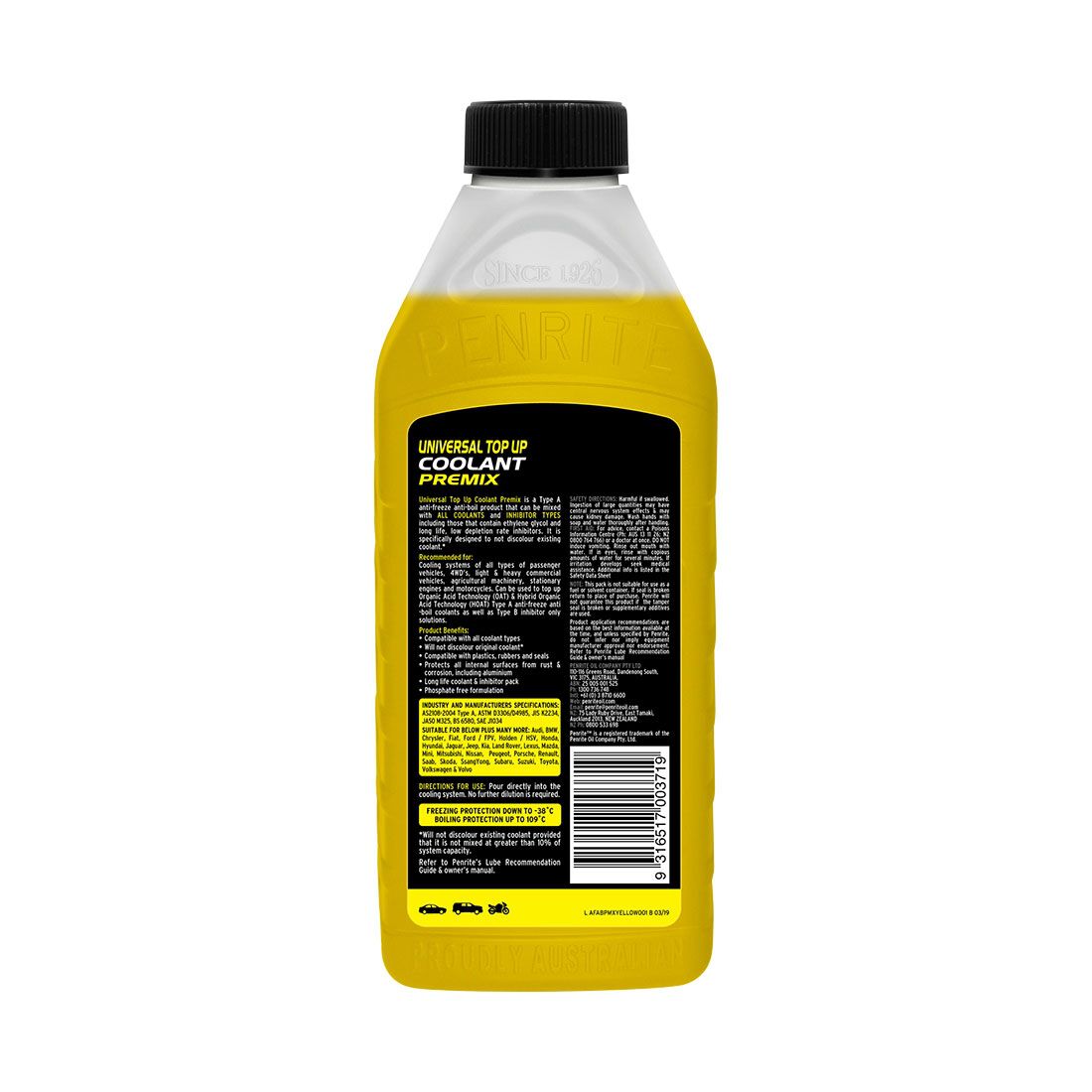 Penrite Yellow Universal Top Up Coolant Premix - 1 Litre