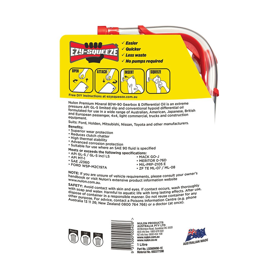 NULON EZY-SQUEEZE Gearbox & Differential Oil - 80W-90, 1 Litre