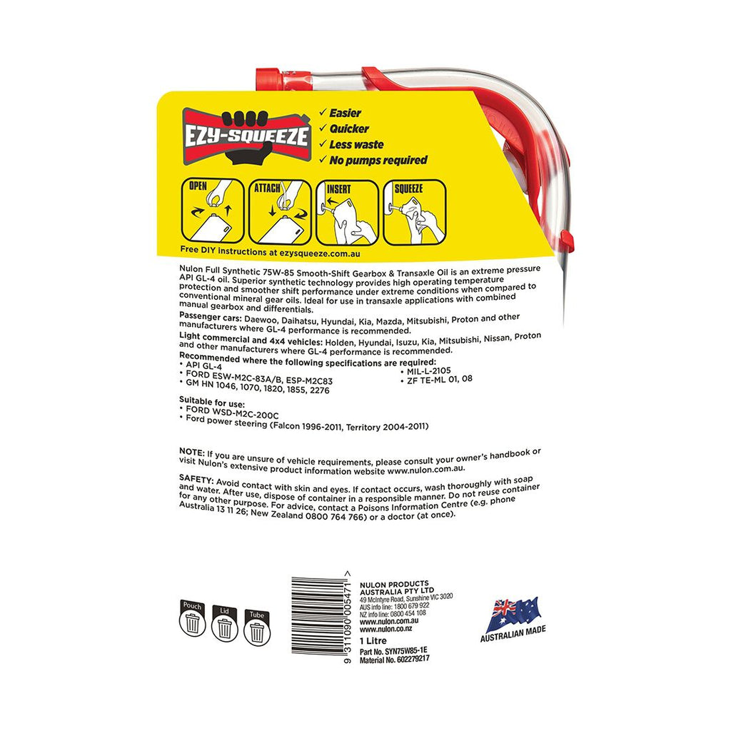 NULON EZY-SQUEEZE Smooth Shift Gearbox & Differential Oil - 75W-85, 1 Litre