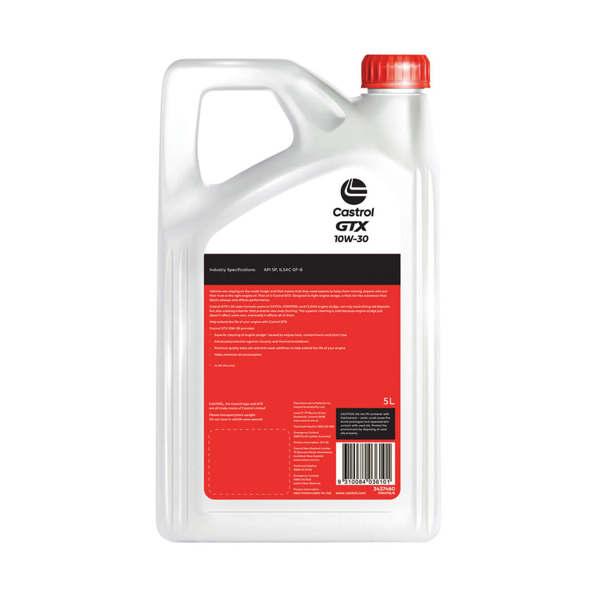 Castrol GTX Engine Oil, 10W-30 – 5 Litres, angle view