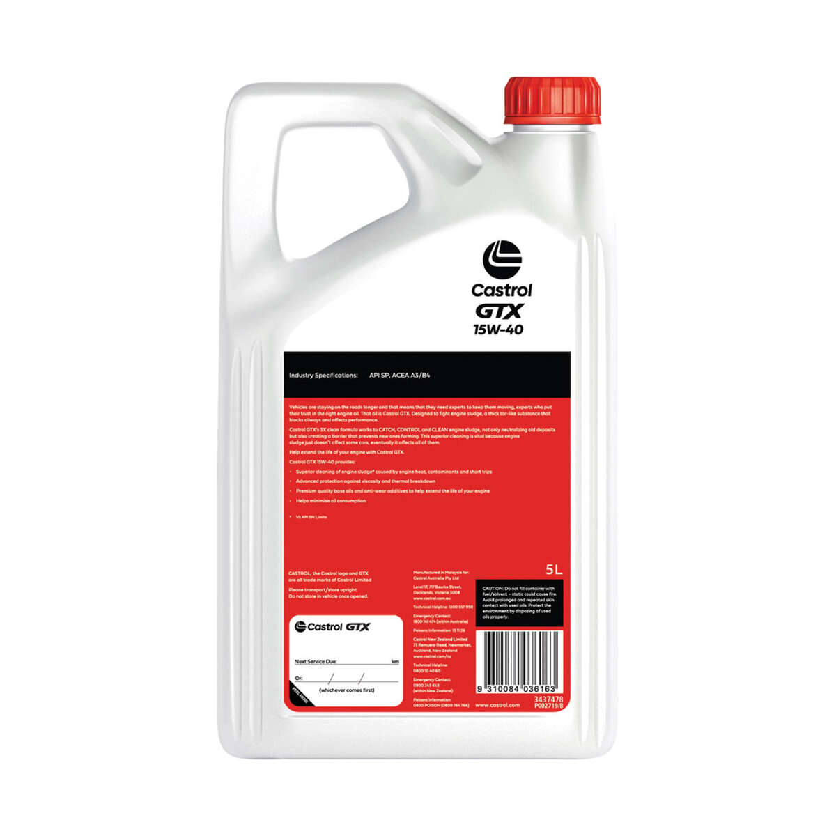 Castrol GTX Engine Oil, 15W-40 – 5 Litres, angle view