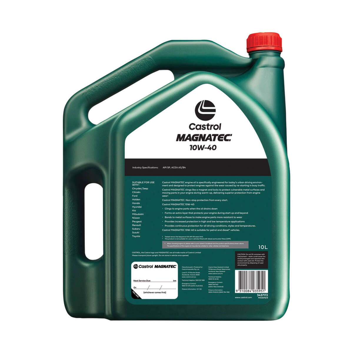 Castrol MAGNATEC Engine Oil, 10W-40 – 10 Litres, angle view