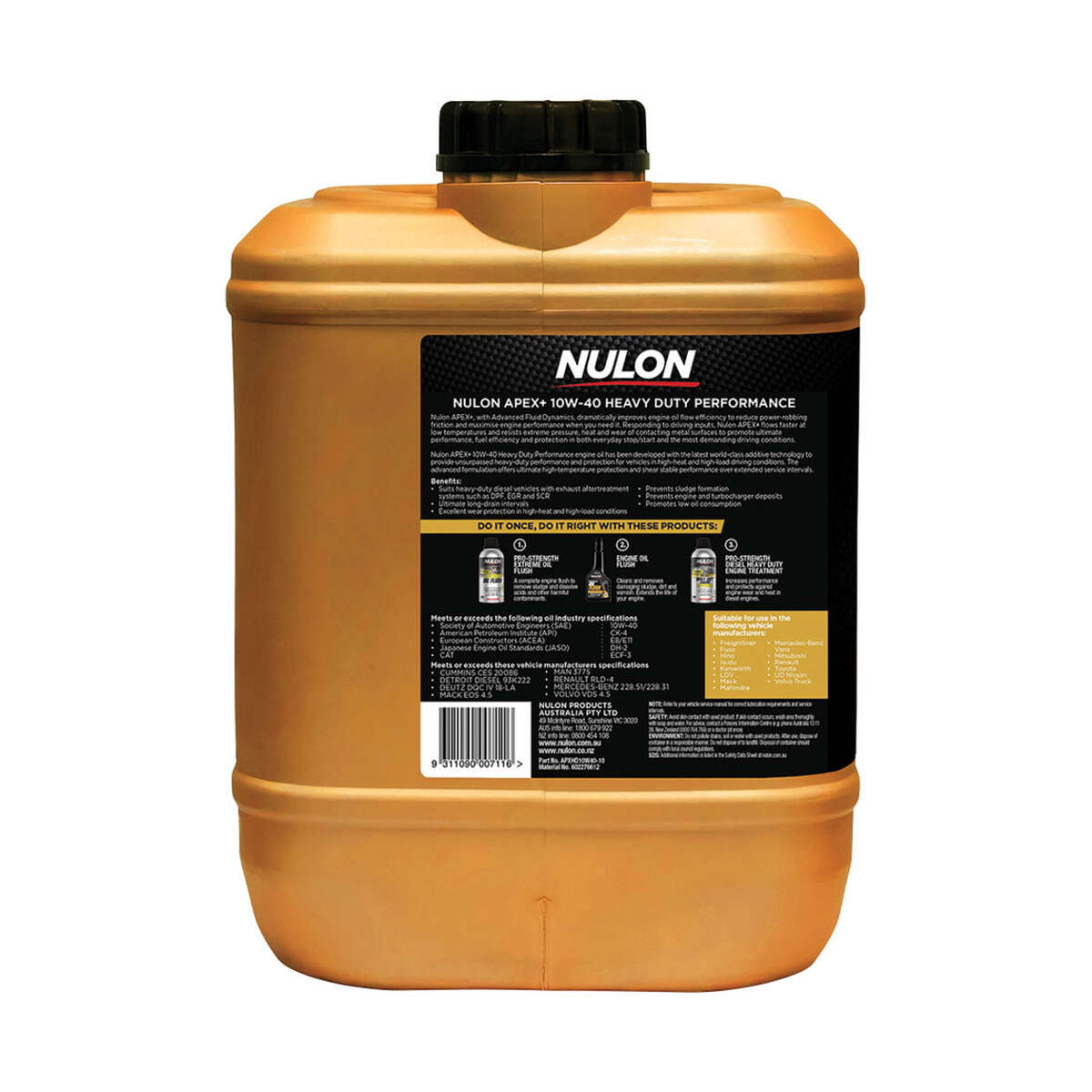 Nulon Apex+ 10W-40 Heavy Duty Diesel Engine Oil – 10 Litre, angle view