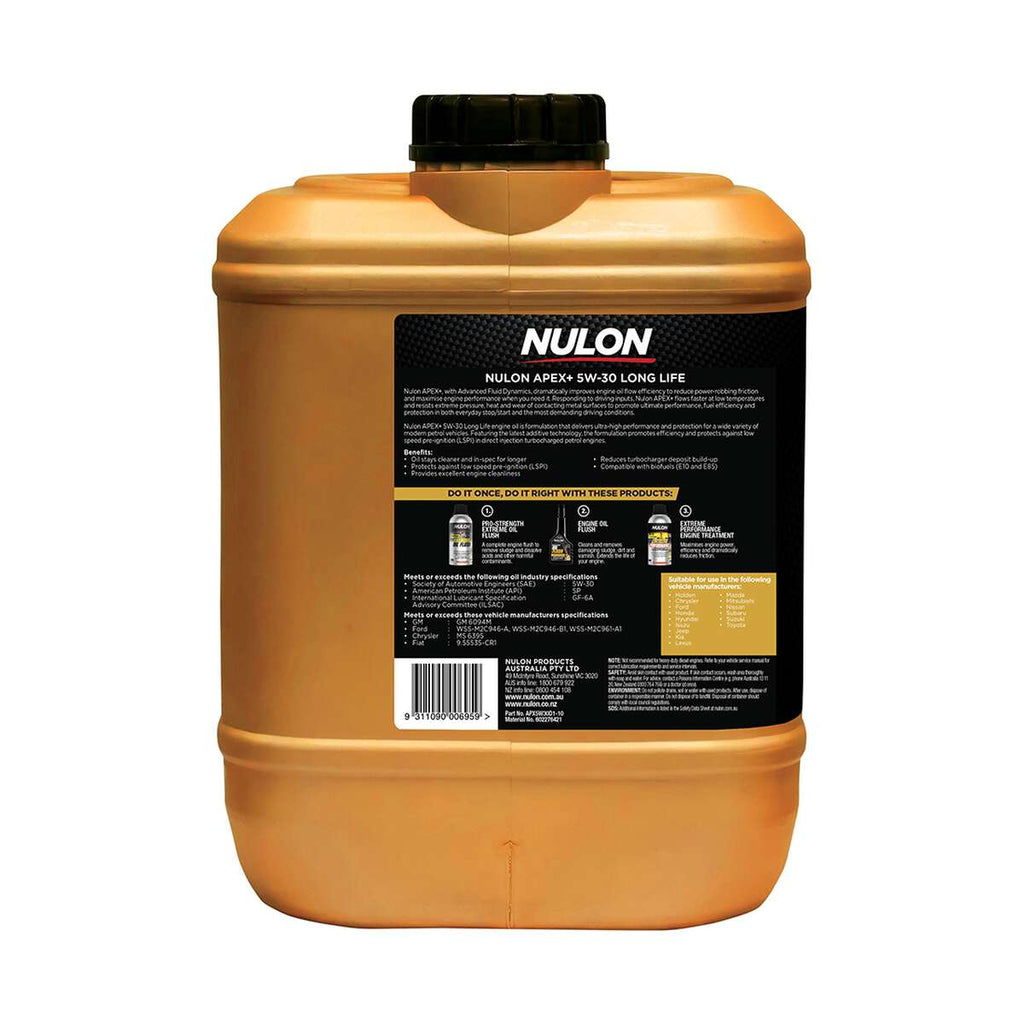 Nulon APEX+ 5W-30 Long Life Engine Oil – 10 Litre, angle view