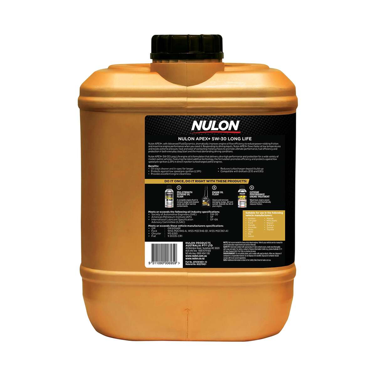 Nulon APEX+ 5W-30 Long Life Engine Oil – 10 Litre, angle view