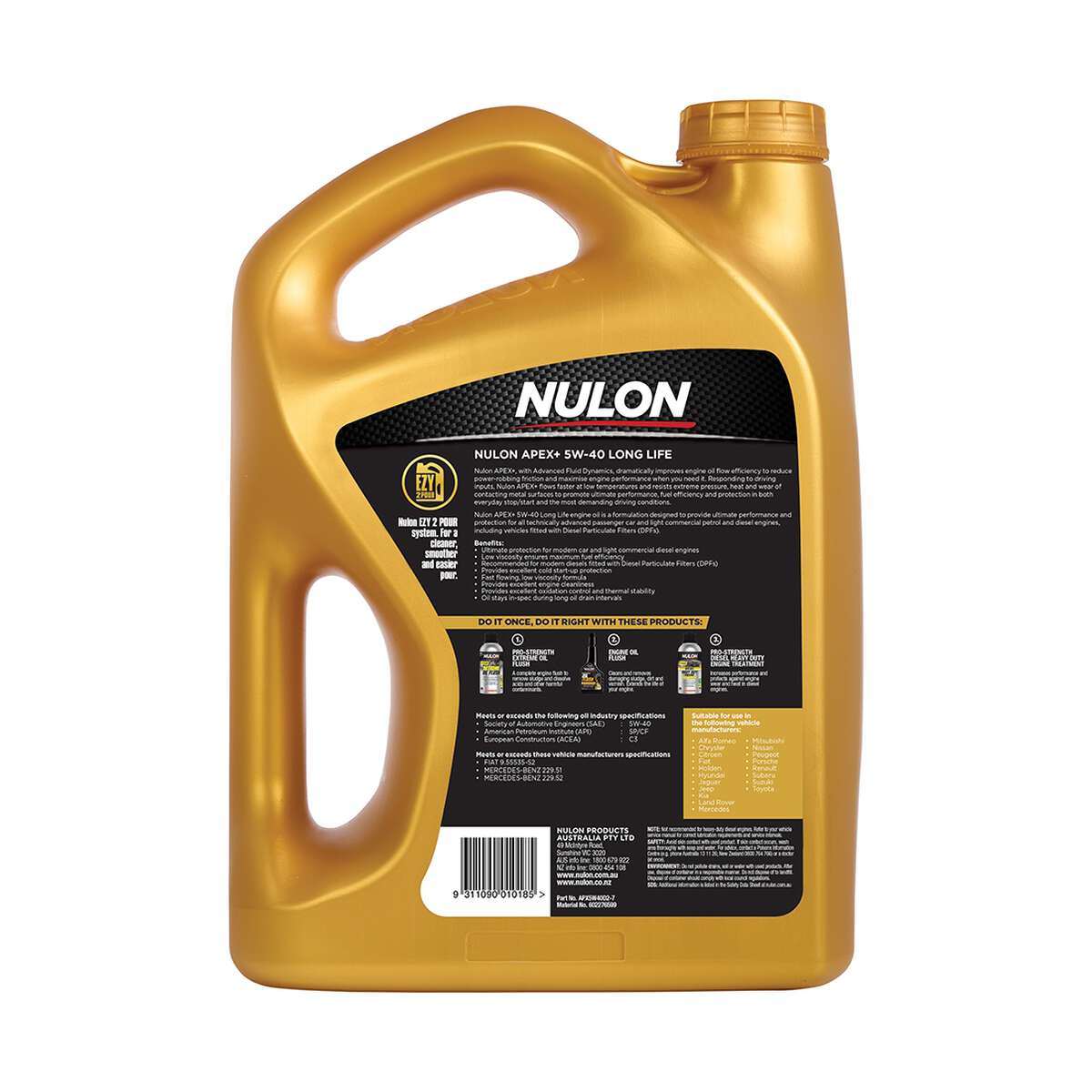 Nulon Full Synthetic Apex+ Long Life Engine Oil 5W-40 – 7 Litre, angle view