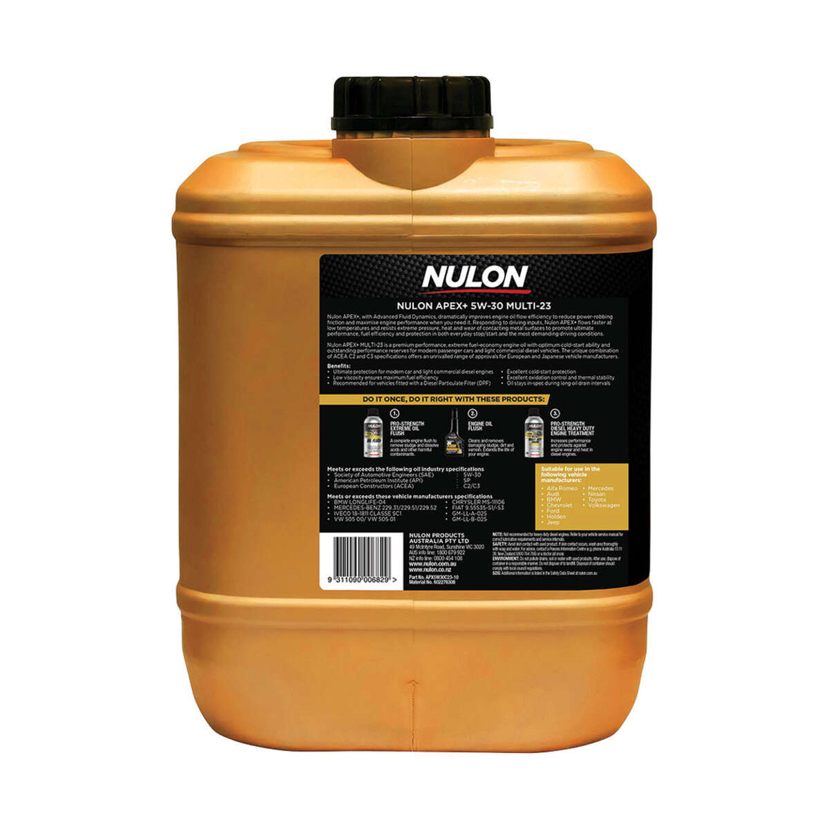Nulon Full Synthetic Apex+ Multi-23 Engine Oil 5W-30 – 10 Litre, angle view