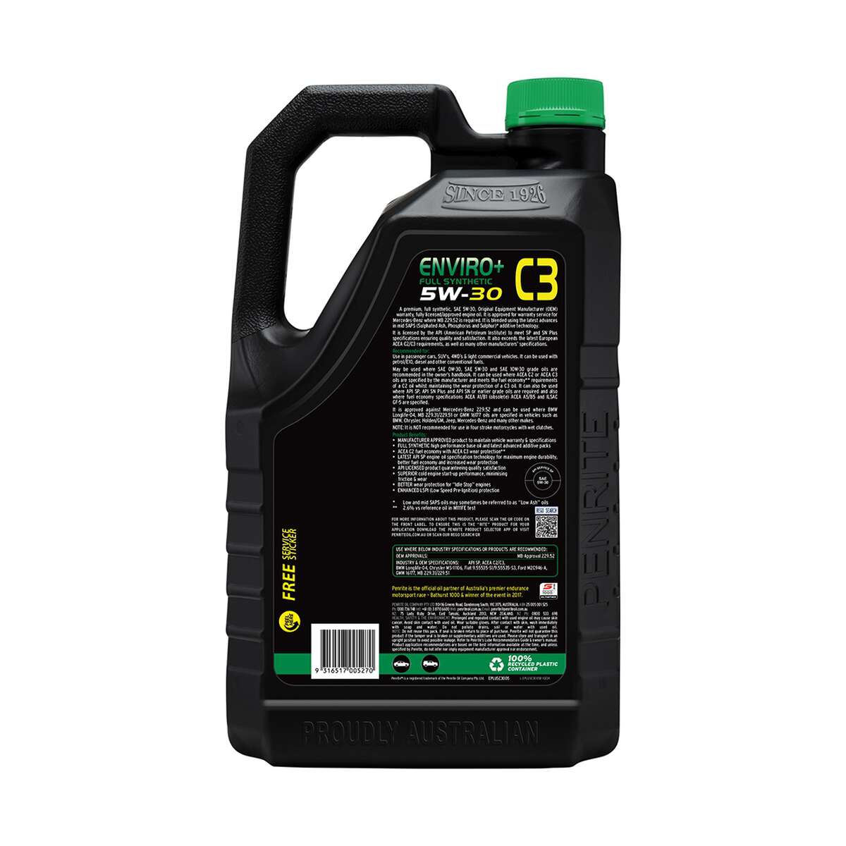 Penrite Enviro+ C3 Engine Oil 5W-30 5 Litre, angle view