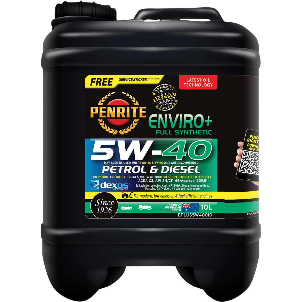 Penrite Enviro+ Engine Oil 5W-40 10 Litre, angle view 2