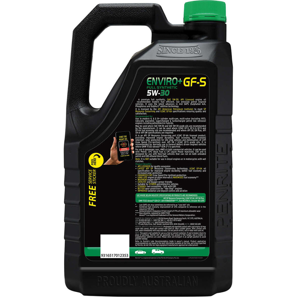 Penrite Enviro+ GF-S Engine Oil 5W-30 5 Litre, angle view
