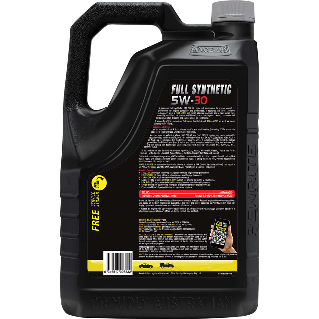 Penrite Full Synthetic Everyday Engine Oil 5W-30 6 Litre, angle view