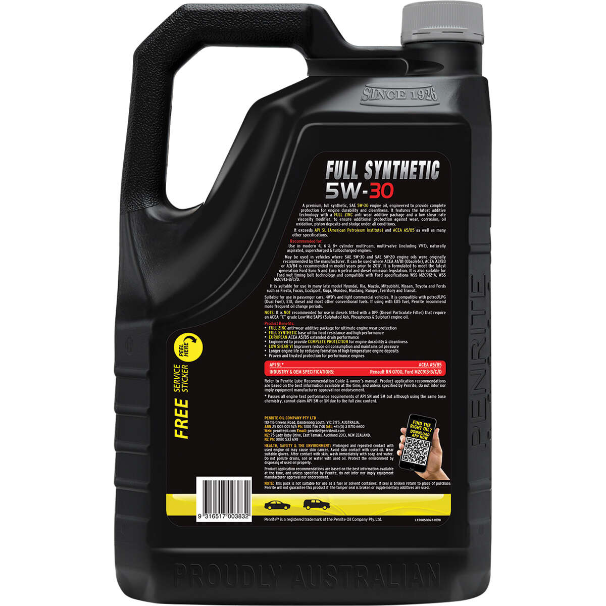 Penrite Full Synthetic Everyday Engine Oil 5W-30 6 Litre, angle view