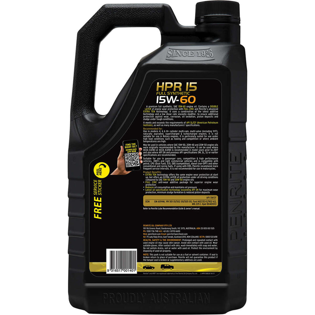 Penrite HPR 15 Engine Oil 15W-60 5 Litre, angle view