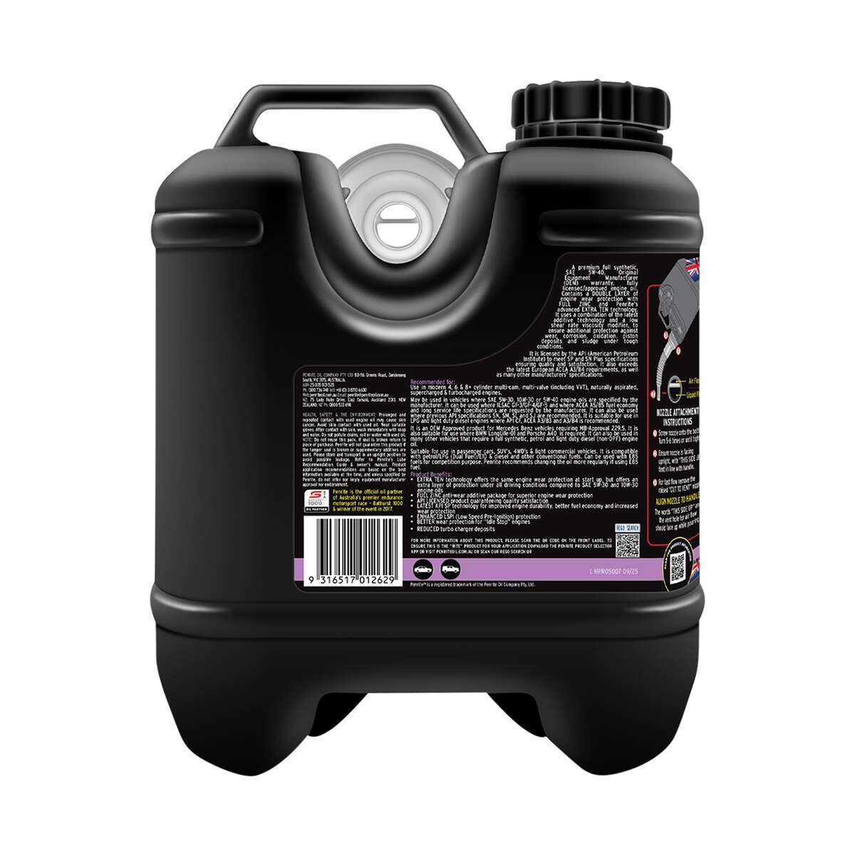 Penrite HPR 5 Engine Oil - 5W-40, 7 Litre, angle view
