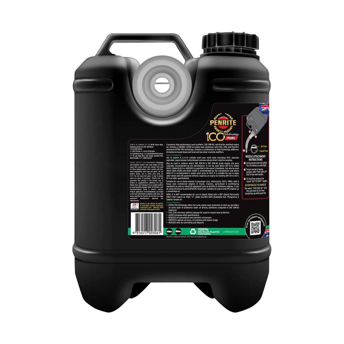 Penrite HPR Diesel 10 Engine Oil 10W-40 10 Litre, angle view