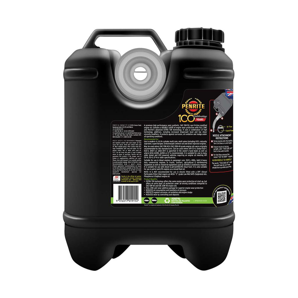 Penrite HPR Diesel 15 Engine Oil 15W-50 10 Litre, angle view