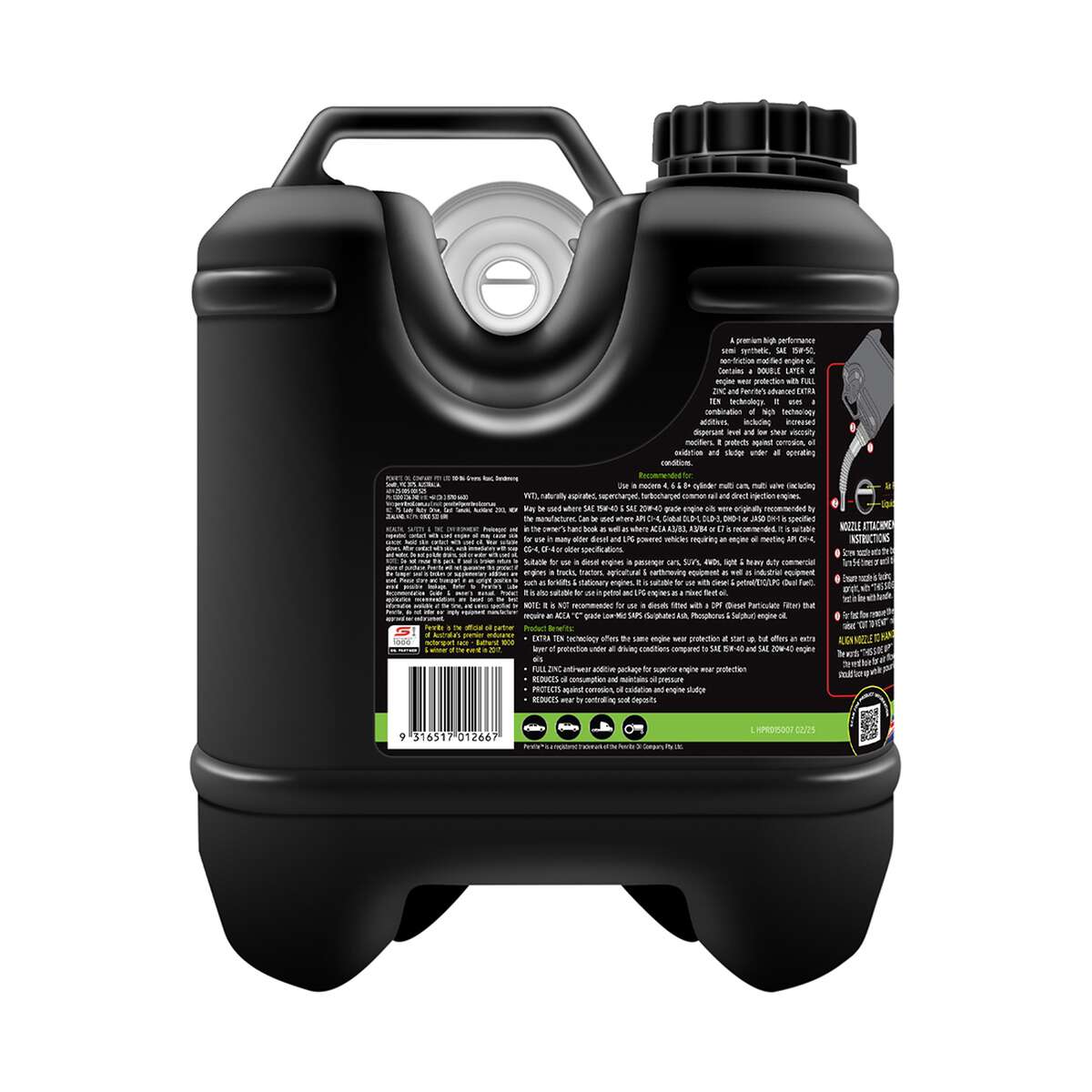 Penrite HPR Diesel 15 Engine Oil 15W-50 7 Litre, angle view