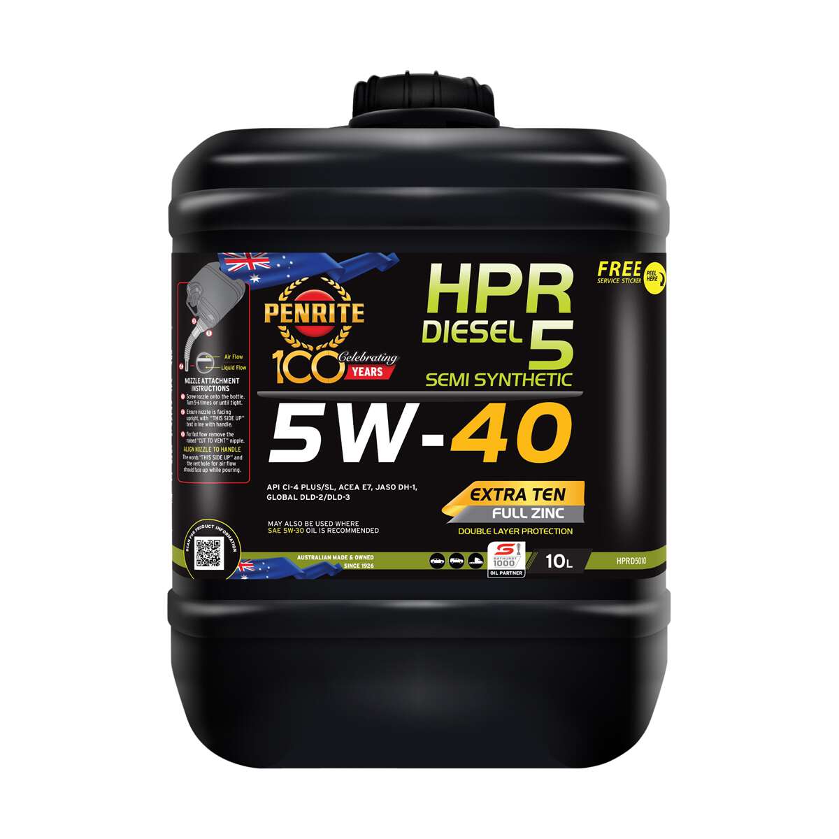 Penrite HPR Diesel 5 Engine Oil 5W-40 10 Litre
