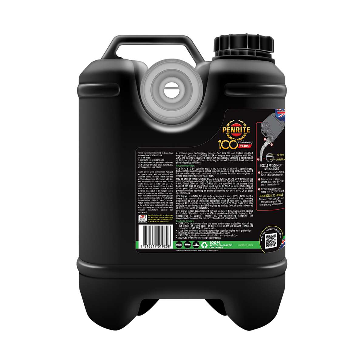 Penrite HPR Diesel Engine Oil 20W-60 10 Litre, angle view