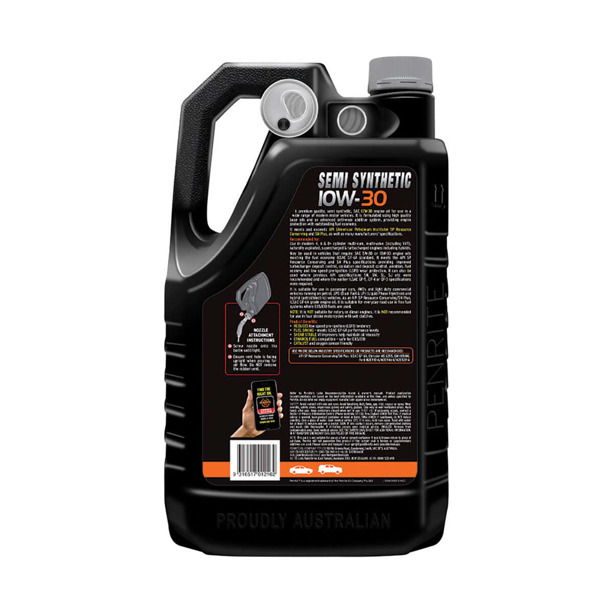 Penrite Semi Synthetic Everyday Engine Oil 10W-30 5 Litre, angle view