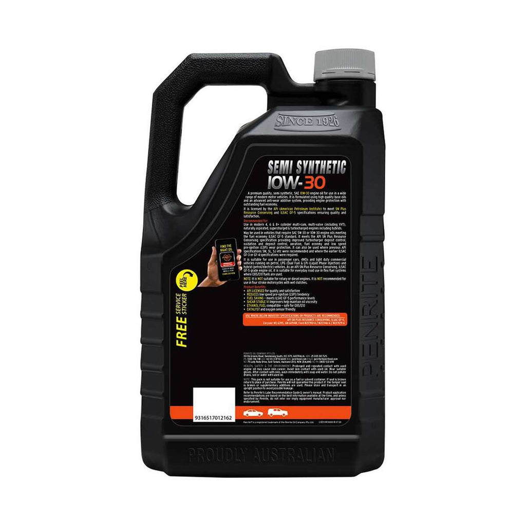 Penrite Semi Synthetic Everyday Engine Oil 10W-30 5 Litre, angle view 2
