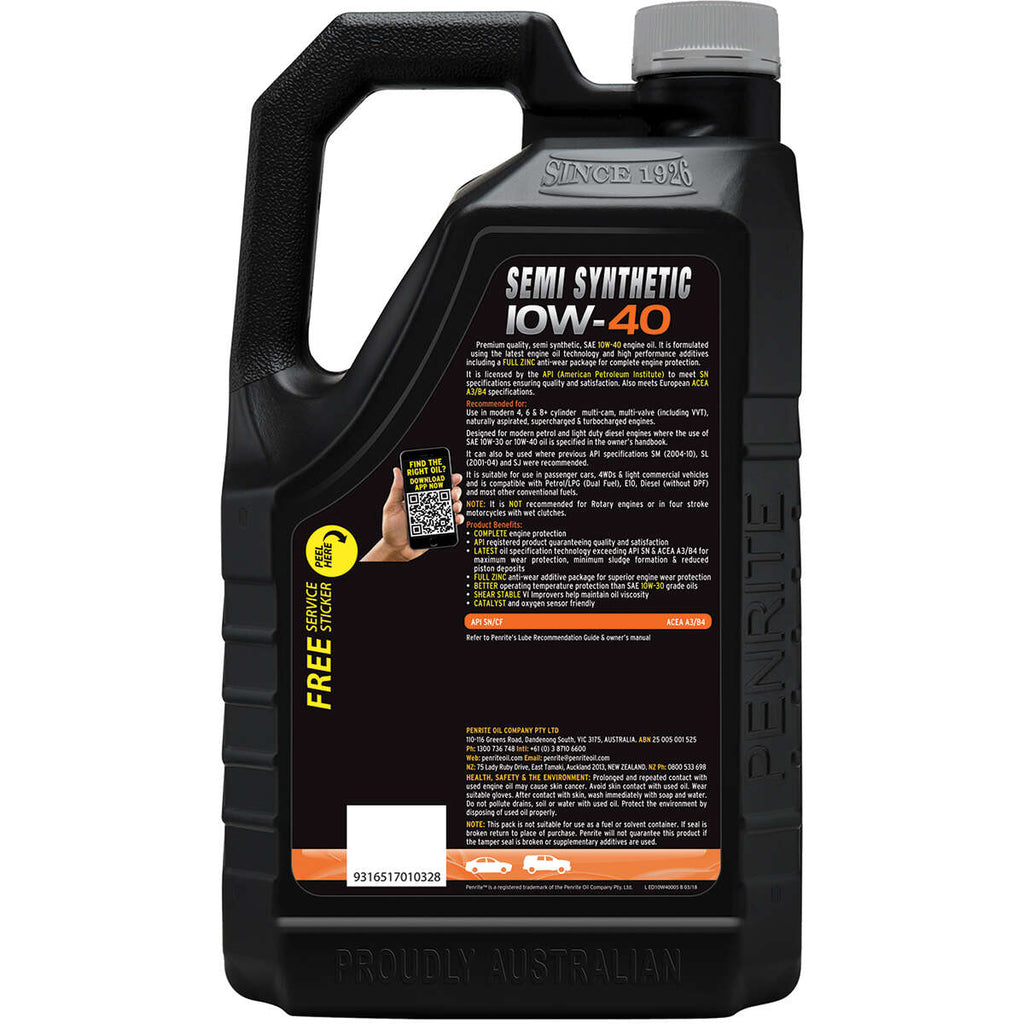 Penrite Semi Synthetic Everyday Engine Oil 10W-40 5 Litre, angle view