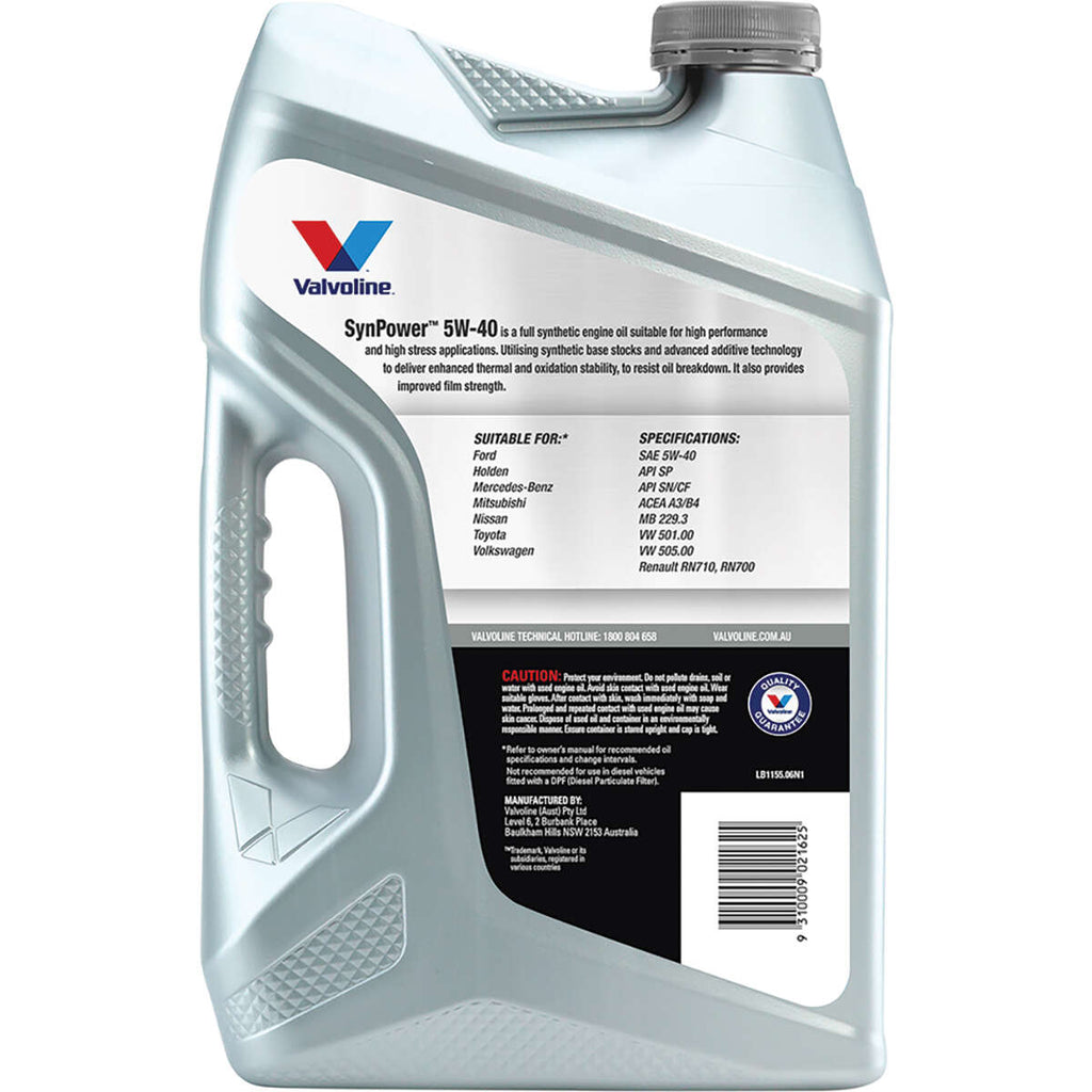 Valvoline Synpower Engine Oil 5W-40 6 Litre, angle view