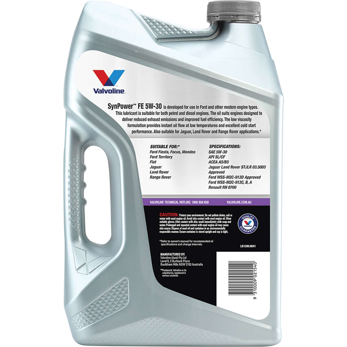 Valvoline Synpower FE Engine Oil 5W-30 6 Litre, angle view